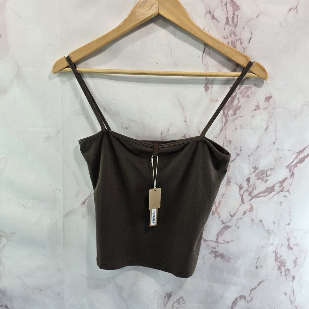 Skims Tank Top Womens Medium Brown Crop New Vintage Cami Spaghetti Square Neck